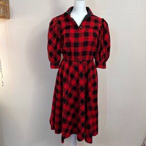 Vintage 1970s Buffalo Plaid Prairie Dress Women's Small